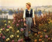 Girl with a Basket in a Garden - 丹尼尔·李奇微爵士